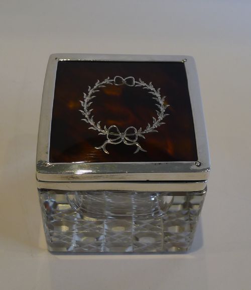 fig 2. English Sterling Silver & Tortoiseshell Topped Inkwell - 1919
