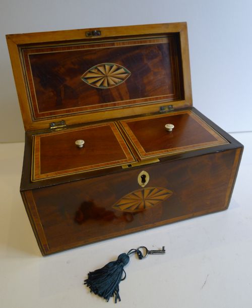 George III English Inlaid Mahogany Tea Caddy C.1800