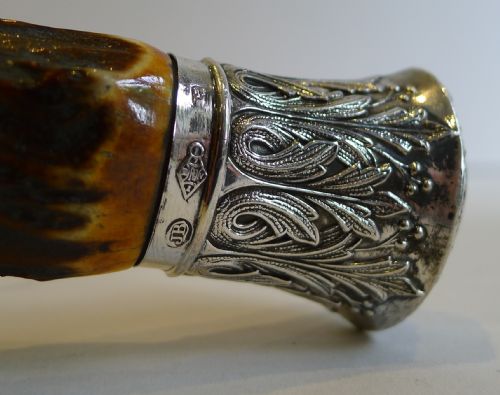fig 1. Antique English Antler Horn & Sterling Silver Handled Magnifying Glass