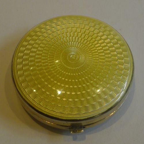 Wonderful Small Sterling Silver & Guilloche Enamel Compact - English, 1930
