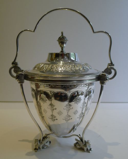Scarce Antique English Silver Plated Biscuit Box or Barrel C.1880