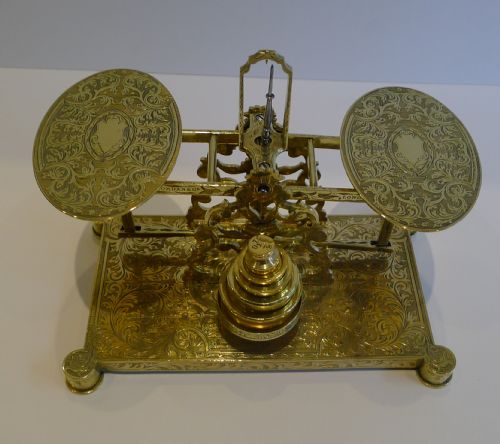 Top Notch Engraved Brass Postal / Letter Scales by Sampson Mordan C.1880