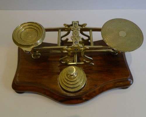 Antique English Walnut and Brass Postal / Letter Scales by Sampson Mordan C.1860