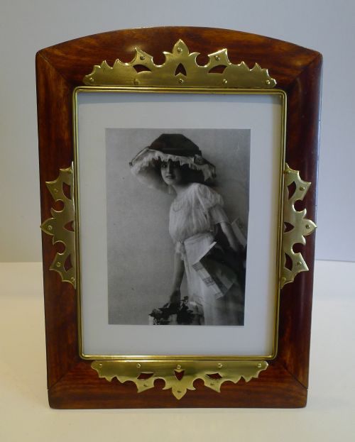Large Antique Brass Mounted Wooden Photograph Frame C.1890
