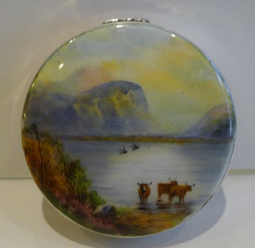Rare Sterling Silver & Scottish Highland Scene Enamel - 1919