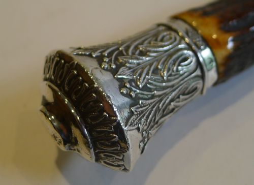 fig 1. Grand Antique English Antler Horn & Sterling Silver Magnifying Glass - 1883