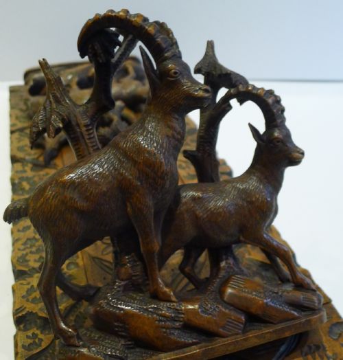 Charming Large Antique Black Forest Figural Book Slide / Expanding Book Ends C.1890