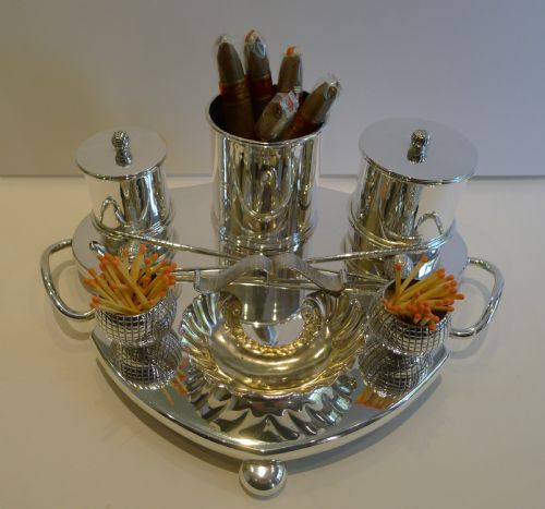 fig 1. Rare Antique English Silver Plated Golf Themed Cigar Compendium c.1900
