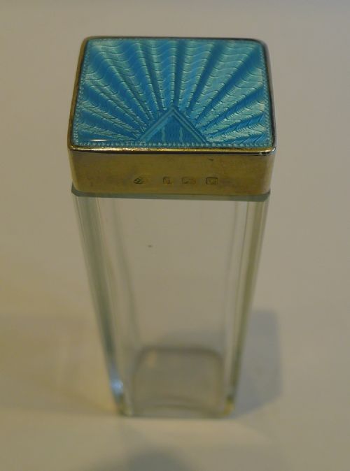 Vintage Sterling Silver and Blue Guilloche Enamel Topped Vanity Jar - 1931