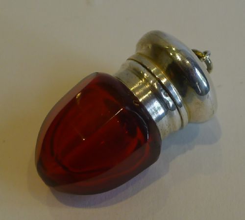 Antique English Ruby Glass & Sterling Silver Vinaigrette C.1880