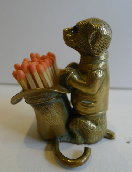 Charming Antique English Figural Vesta / Match Strike C.1870 - Dog