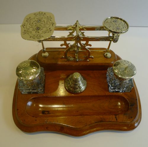 Fabulous Antique English Inkwell / Inkstand with Postage Scales C.1860