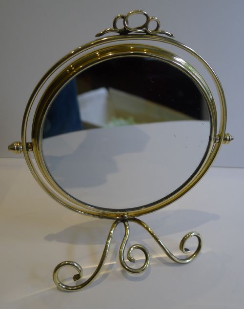 Antique English Brass Magnifying Shaving Mirror C.1910