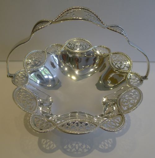 English Pierced or Reticulated Silver Plated Cake Basket by Walker and Hall
