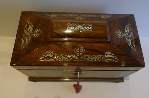 fig 2. Antique English Mother of Pearl Inlaid Rosewood Tea Caddy c.1830