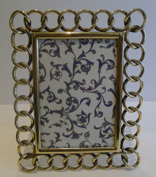 Heavy Cast Antique English Brass Wedding Ring Photograph Frame C.1890
