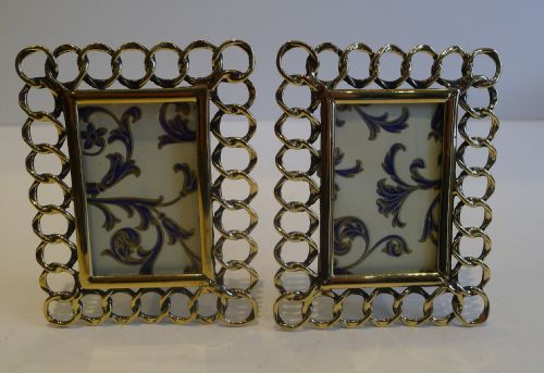 Pair Small Antique English Brass Wedding Ring Photograph Frames C.1890