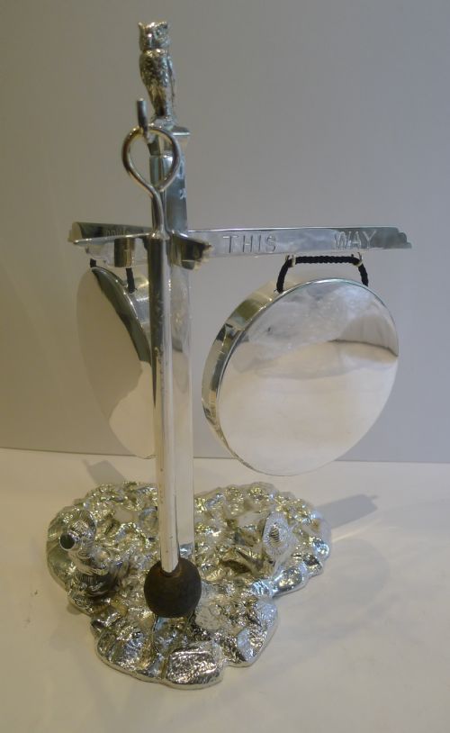 RARE ANTIQUE SILVER PLATED ENGLISH NOVELTY TABLE GONG 1888 - ADDITIONAL PHOTO 12