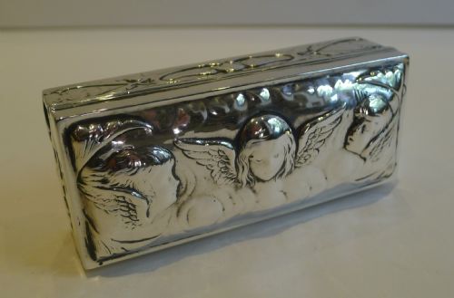 Antique English Sterling Silver Ring Box for Five Rings - Angels by William Comyns