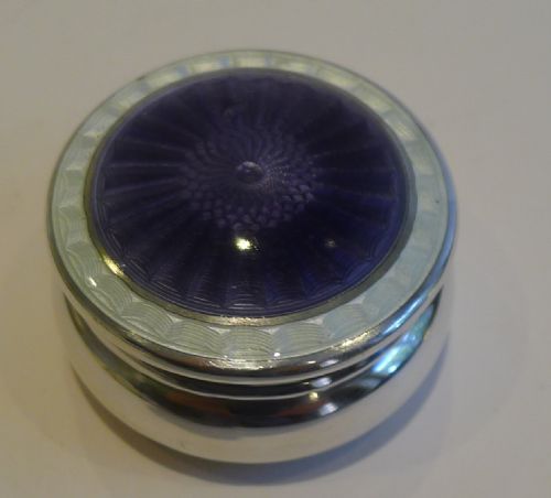 Wonderful Antique English Sterling Silver and Guilloche Enamel Pill Box