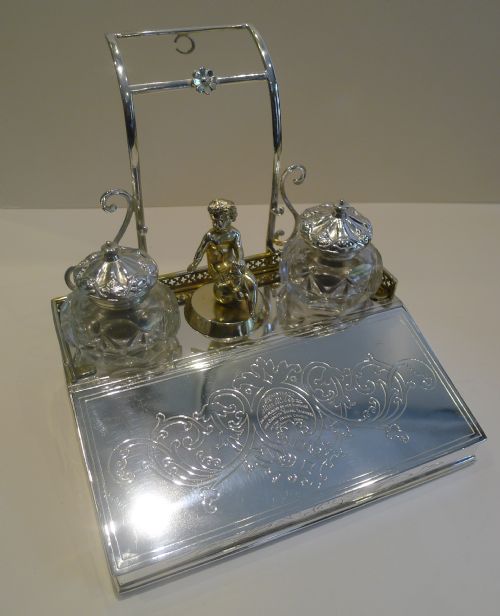 Rare Antique Figural Desk Box & Inkwell - Cherub - 1879