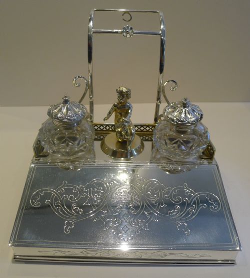 fig 1. Rare Antique Figural Desk Box & Inkwell - Cherub - 1879