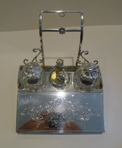 fig 2. Rare Antique Figural Desk Box & Inkwell - Cherub - 1879
