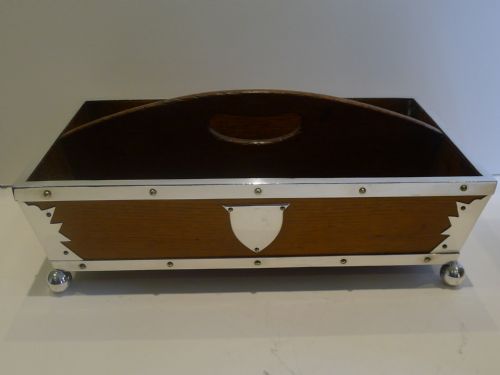 Outstanding Antique English Oak and Silver Plated Cutlery Tray C.1890