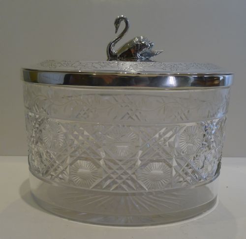 Antique English Cut Crystal and Silver Plated Biscuit Box C.1890