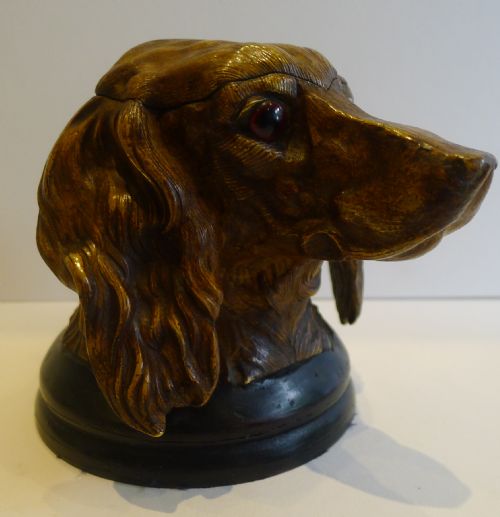 Antique Cold Painted Bronze Inkwell - Dog - C.1900