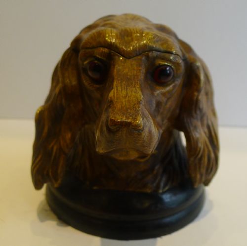 fig 1. Antique Cold Painted Bronze Inkwell - Dog - c.1900