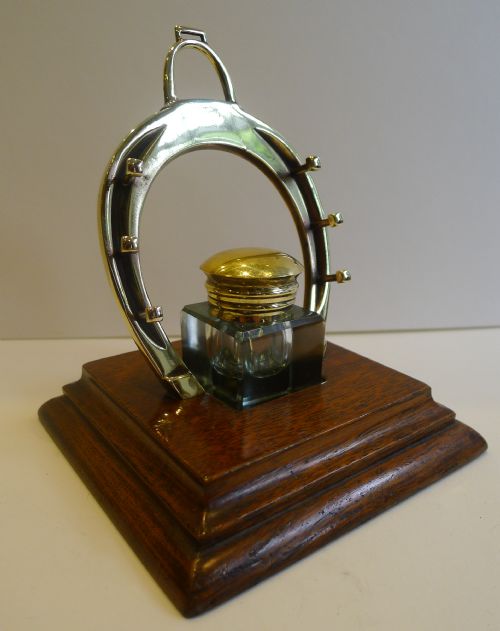 Antique English Equestrian Inkwell and Pen Stand C.1890