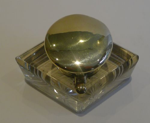 Handsome Large Rhombus Inkwell with Sprung Lid C.1890