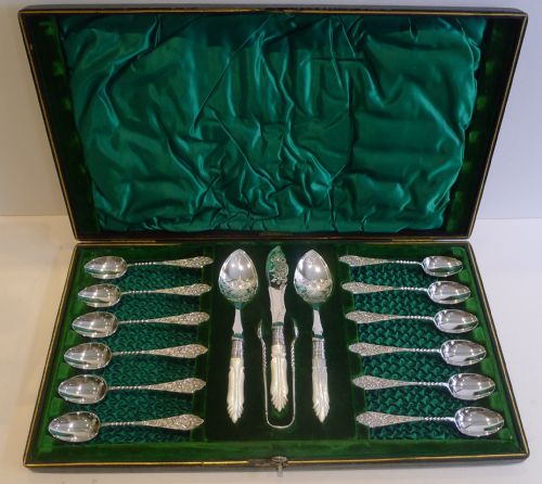 Fabulous Antique Breakfast & Tea Serving Set in Silver Plate and Mother of Pearl C.1895