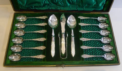 fig 1. Fabulous Antique Breakfast & Tea Serving Set In Silver Plate and Mother of Pearl c.1895