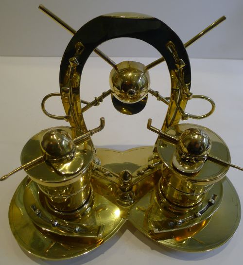 fig 1. Magnificent Antique English Equestrian Desk Suite - Inkwell and Candlesticks