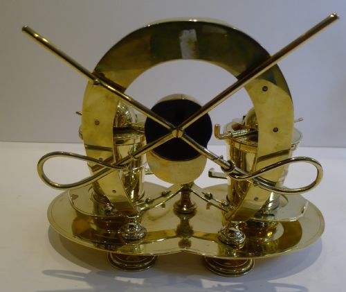 fig 2. Magnificent Antique English Equestrian Desk Suite - Inkwell and Candlesticks