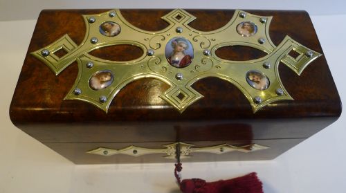 MAGNIFICENT GRAND FRENCH THREE PIECE DESK SET HAND PAINTED PORCELAIN INSET C1860 - ADDITIONAL PHOTO 1