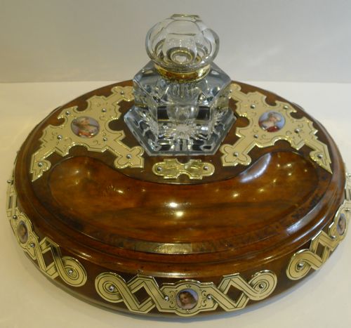 MAGNIFICENT GRAND FRENCH THREE PIECE DESK SET HAND PAINTED PORCELAIN INSET C1860 - ADDITIONAL PHOTO 5
