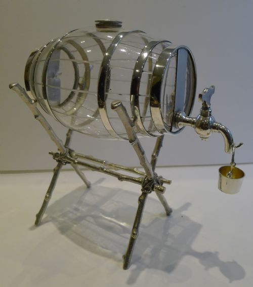 Antique English Glass and Silver Plated Spirit Barrel C.1890
