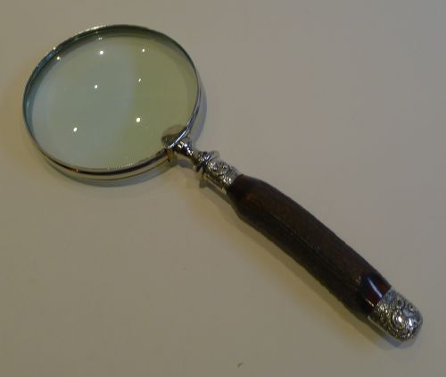 Antique English Antler Horn & Sterling Silver Handled Magnifying Glass