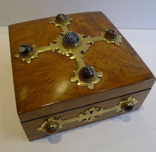 fig 1. Superb Fitted Brass and Agate Mounted Walnut Games Box c.1870