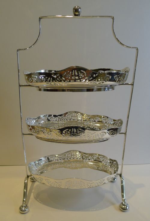 Stunning Antique English Silver Plated Three Tier Cake Stand C.1900
