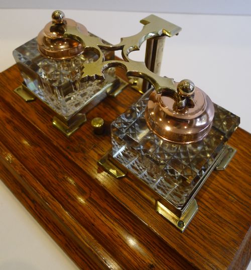 Rare Antique English Automated Double Inkwell / Inkstand C.1890