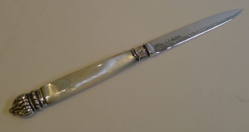 English Sterling Silver and Mother of Pearl Letter Opener - 1923