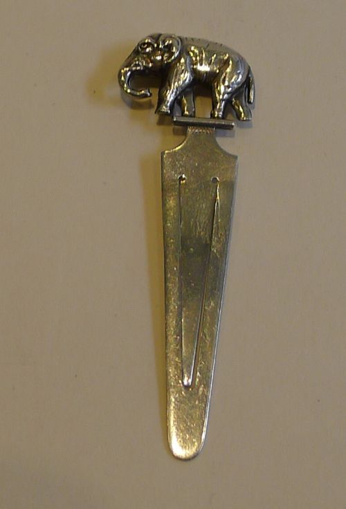 English Novelty Figural Sterling Silver Bookmark - Elephant