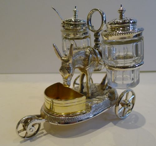 fig 1. Rare Antique English Figural Novelty Cruet In Silver Plate - Donkey - Reg. 1869