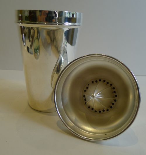 fig 1. Unusual Silver Plated Cocktail Shaker by Walker and Hall c.1932 - Integral Lemon Squeezer