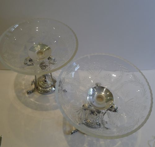 fig 1. Top Quality Pair of Antique Silver Plate and Glass Tazzas c.1860 - Cherubs