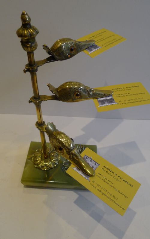 fig 1. Rare Early Twentieth Century Figural Desk Tidy - Brass Ducks With Glass Eyes c.1910